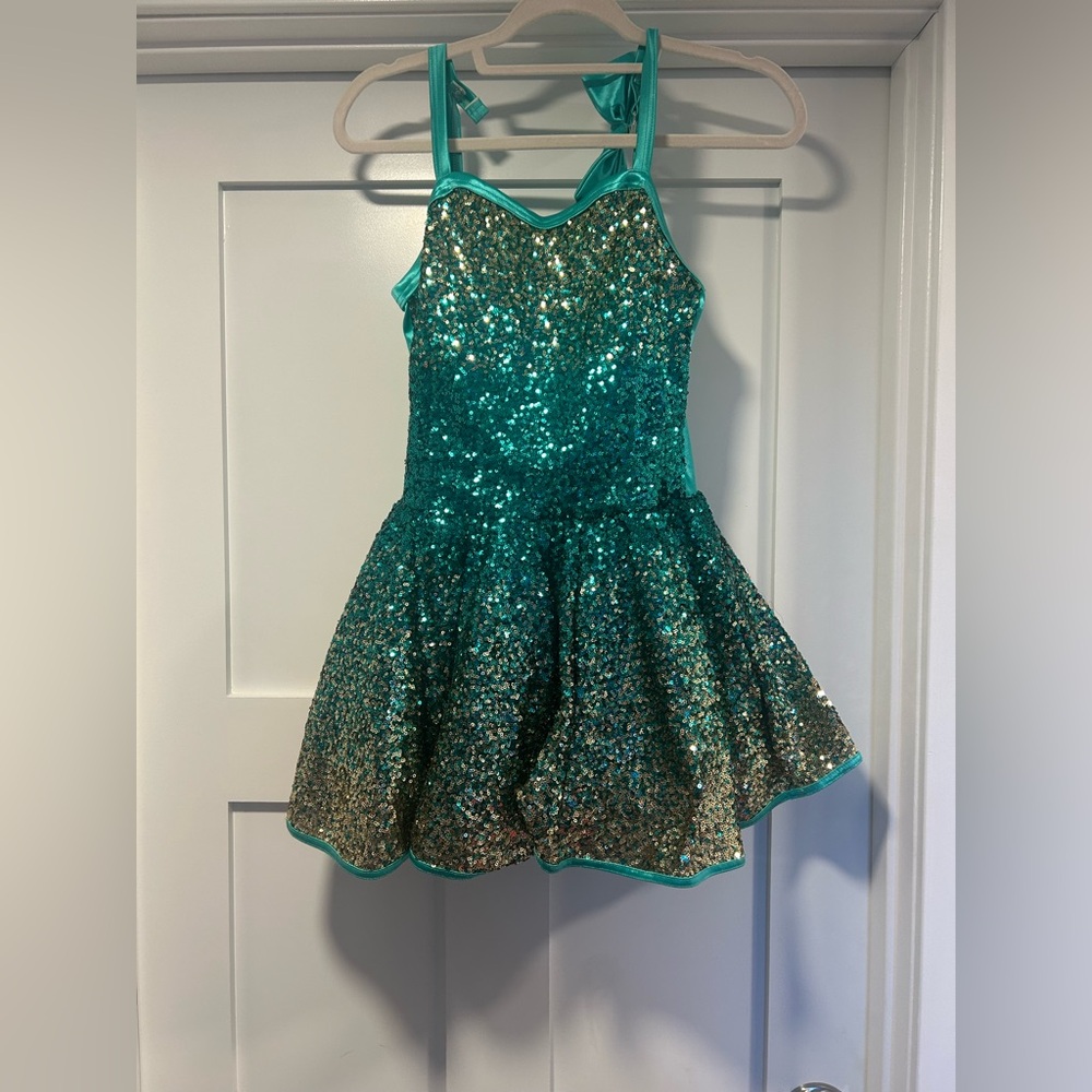 Sparkling Teal Sequin Kids Costume Dress